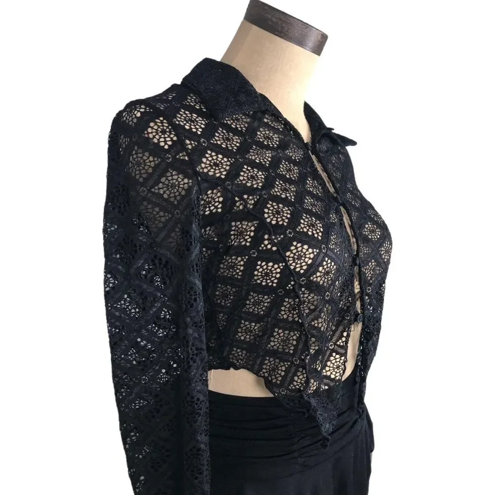 Women's Black Button up Crop-top - Picture 6 of 6